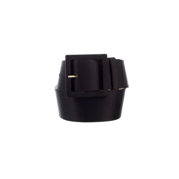 St. John Black Wide Belt With Gold Buckle Leather & Polyurethane Size 12 USA - Picture 1 of 9